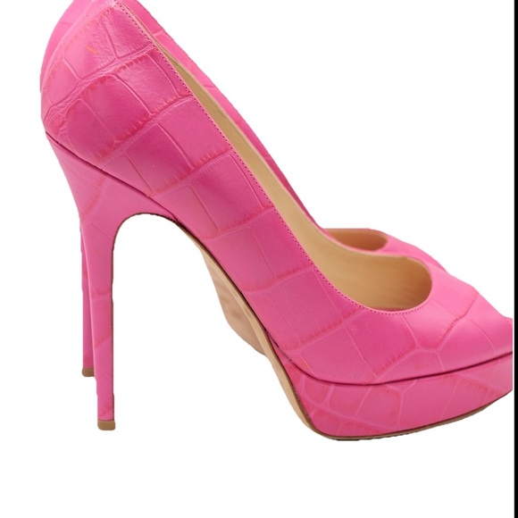 Jimmy Choo Shoes - Jimmy Choo Pink crocodile embossed leather heels size 38.5 Barbiecore